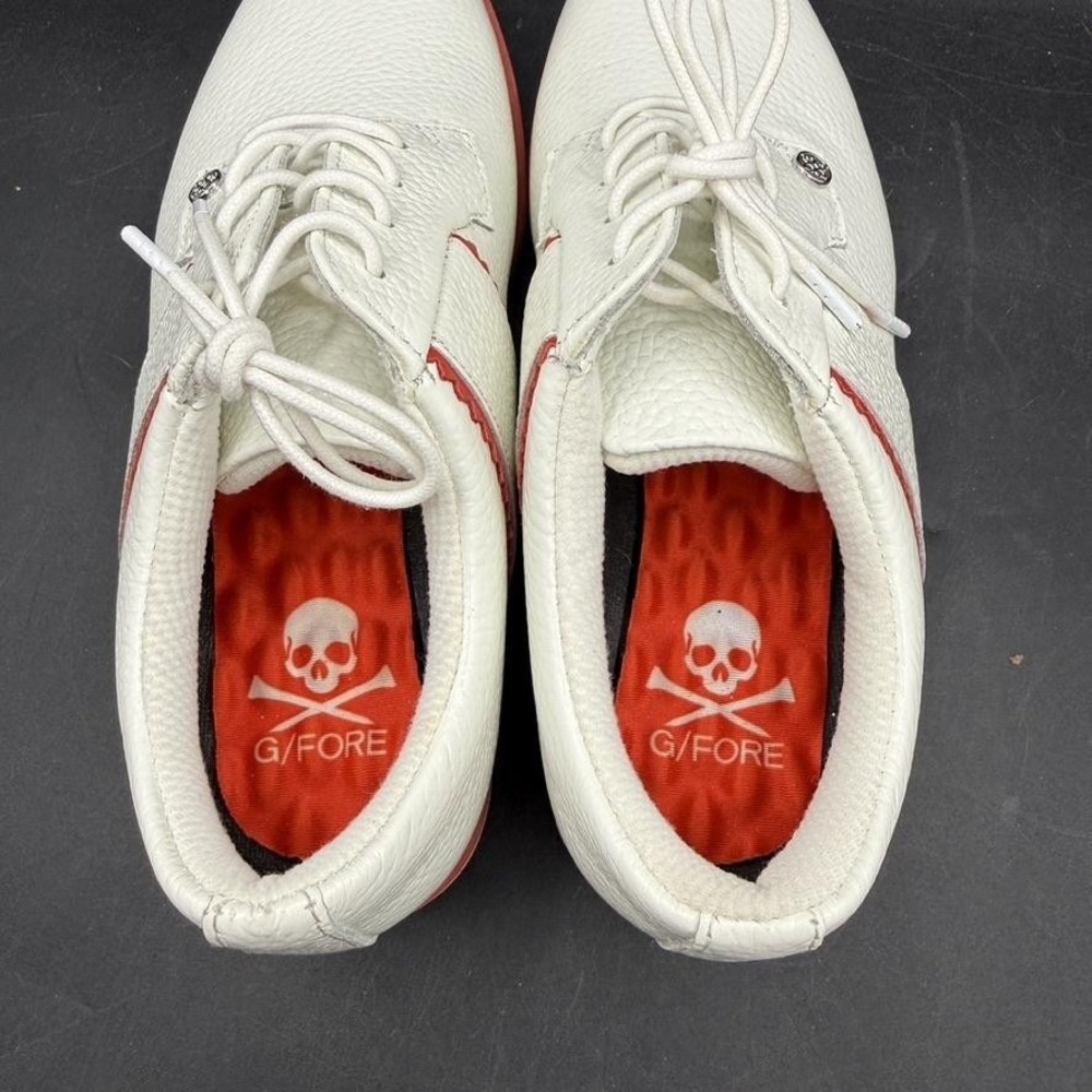 G/FORE Gallivanter Golf Shoes Womens 7.5 White Red Leather Spiked Preppy Boho - Picture 4 of 7